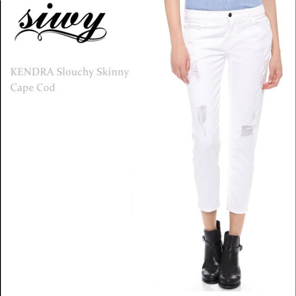 Siwy Slouchy White Skinny Distressed Jeans Ripped